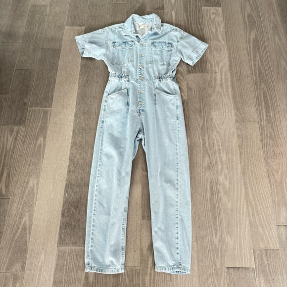 We The Free People Marci Denim Jean Jumpsuit in Clear Skies M Light Wash Utility - Picture 10 of 16